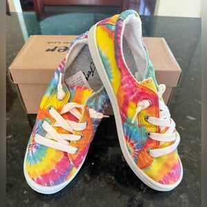 Women's Forever Link Tie Dye Flat Sneakers Lace Up Terry Knit Lining Sz 7